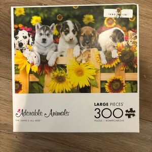 Adorable Animals 300-Piece Large Pieces Jigsaw Puzzle - Puppies & Sunflowers